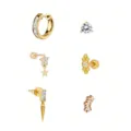 Vergulde strass oorbellen set, geometrische en ster hangende oorbellen sieraden. - 24K / Set van 6 / Goud