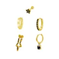 Vergulde zwarte kristalen bloem hoepel bliksem oorbellen set mode sieraden voor vrouwen - Klavertje Vier Bloem Set (JQH042) / 5-delige set / Goud
