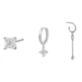 Exquisite silver-tone cubic zirconia earring set featuring three chic styles for women. - Silver Multi-Design Combination