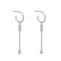 Silver tone cubic zirconia marquise dangle chain hoop earrings jewelry detail view - Silver Tassel Style (JQH0238-SS)