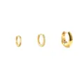 Gold plated huggie hoop earrings set featuring smooth, paved stone and chunky dome designs. - 24K / 3 Piece Set / Gold