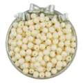 Close-up of 8mm solid light yellow acrylic faceted rhombus beads for DIY jewelry making. - 50 Pieces/Pack / Beige