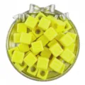 Yellow acrylic 12mm cube letter beads close-up, perfect for DIY handmade bracelets and jewelry. - 20 Pieces/Pack / Yellow