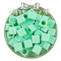 Detail shot of 12mm light green acrylic square letter beads for DIY jewelry making crafts. - 20 Pieces/Pack / Green
