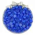 Close-up detail of blue acrylic smiley face loose beads with embossed expression for DIY jewelry. - Sapphire Blue