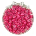 Pink acrylic smiley face beads detail closeup, 6x10mm loose beads for DIY handmade jewelry. - Rose Red