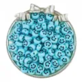 Blue acrylic smile face beads detail shot, perfect for DIY jewelry making and handmade bracelets. - Light Blue