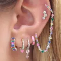 Colorful zircon ear cuff set fashion layered earrings multi piece jewelry for women daily wear - Multicolor Pave Set (JQH20) / 6-Piece Set / Silver