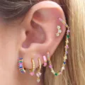 6-Piece Colorful Zirconia Earring Set Stackable Gold-Plated Clip-On Earrings for Women - Multicolor Pave Set (JQH20) / 6-Piece Set / Gold
