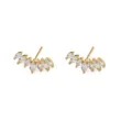 Gold plated ear climber earrings featuring marquise cut white cubic zirconia crystals design. - Marquise Rhinestone Ear Cuff (JQH0421) / Gold