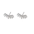 Minimalist marquise crystal ear crawler earrings, elegant silver tone jewelry style. - Marquise Rhinestone Ear Cuff (JQH0421) / Silver