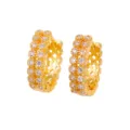 Gold pave cubic zirconia hoop earring detail shot showcasing sparkling gemstone craftsmanship. - Double Row Micro-Pave Hoop (JQH0431) / Gold