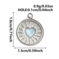 Colgante de corazón de acero inoxidable con diseño de gota de aceite azul y dimensiones. - Base Plata Corazón Azul Claro