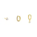 Gold diamond stud hoop earring set, elegant versatile minimalist variant design for women. - Three-Piece Set / 24K / Gold
