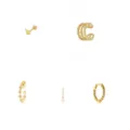 Gold-plated cubic zirconia earrings set, dainty butterfly stud and twisted hoop fashion jewelry. - Five-Piece Set / Gold