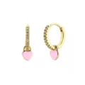 Vergoldete Creolen mit glitzerndem Zirkonia und süßem rosa Herzanhänger für stilvollen Alltagsschmuck. - Herzanhänger Creolen (JQH0021-3-GG) / 24K / Gold