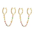 Verschmolzene goldene Zirkon Ohrringe Set bunte Steine Doppel Kette Mode Schmuck Stil - Farbige Strass Kettenohrringe (JQH0058-1-GG) / 24K / Gold