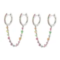 Modische bunte Zirkonia Doppelcreolen mit Kette für Damen, trendiger Ohrschmuck zum Stapeln. - Farbige Strass Kettenohrringe (JQH0058-1-SS) / 24K / Silber