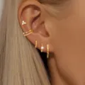 Gold multi-piece zircon earrings set, fashionable cartilage cuffs and delicate stud earrings. - Five-Piece Set / Gold (Set of 5)