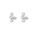Silberne Dreifach Blumen Ohrstecker Glänzende Zirkonia Kurve Ohrringe für Damen Schmuck - Drei-Sterne-Ohrstecker (W80078-SS) / 24K / Silber