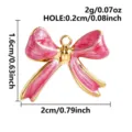 Pink enamel bow pendant charm for DIY jewelry making, cute metal necklace bracelet accessory. - Rose Red Gold