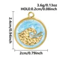 Pendentif rond vague doré avec émail bleu, accessoire de bijoux DIY élégant et charmant. - Bleu avec base dorée