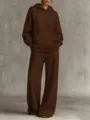 Gemütliches zweiteiliges braunes Hoodie und Weithosen Lounge-Set für Damen - Braun