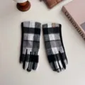 Klassische graue karierte Wollhandschuhe Damen Winter warm Touchscreen Fünffinger-Handschuhe - Einheitsgröße / Schwarz-Weiß Kariert