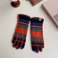Klassische bunte gestreifte Wollhandschuhe für Damen warm Herbst Winter Touchscreen - Einheitsgröße / Orange Kariert