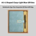 Set de regalo de cuaderno A5 de cuero sintético con hebilla en U y bolígrafo - U型扣礼盒装 / A5笔记本+签字笔+礼盒+礼袋 / Azul Claro