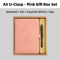 Elegante set de regalo de cuaderno A5 rosa con hebilla en U y bolígrafo a juego - U型扣礼盒装 / A5笔记本+签字笔+礼盒+礼袋 / Rosa