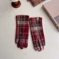 Rote karierte Wollhandschuhe für Damen mit warmem Fleecefutter im klassischen Retro-Stil - Einheitsgröße / Rot Kariert