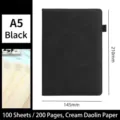Cuaderno profesional A5 de cuero sintético negro, 145x210mm, capacidad de 100 hojas crema - 带笔插款 / A5 (100 Hojas/200 Páginas) / Negro