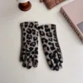 Vintage Wollhandschuhe mit Leopardenmuster für Damen im Herbst und Winter warm Touchscreen - Einheitsgröße / Leopardenmuster Beige