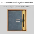Premium A5 Notizbuch Geschenkset mit U-förmiger Schnalle und Stift in Graublau - U型扣礼盒装 / A5笔记本+签字笔+礼盒+礼袋 / Graublau