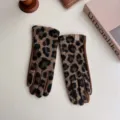 Damen Vintage-Wollhandschuhe mit Leopardenmuster und Touchscreen-Funktion - Einheitsgröße / Leopard Kaffee