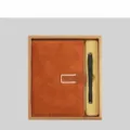 Brown faux leather A5 notebook with U-shaped buckle and black pen in gift box set - U-Shaped Buckle Gift Box Set / A5笔记本+签字笔+礼盒+礼袋 / Brown