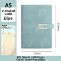 Light blue A5 faux leather business notebook with U-shaped buckle and 100 cream sheets - U-Shaped Buckle Style / A5 (100 Sheets/200 Pages) / Light Blue
