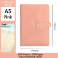 Pink PU leather A5 notebook with metal U-shaped buckle closure - U-Shaped Buckle Style / A5 (100 Sheets/200 Pages) / Pink