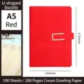 Red A5 faux leather business notebook with U-shaped buckle and 100 sheets - U-Shaped Buckle Style / A5 (100 Sheets/200 Pages) / Red