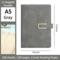 Gray A5 business notebook with U-shaped gold buckle and cream paper - U-Shaped Buckle Style / A5 (100 Sheets/200 Pages) / Gray