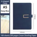 A5 deep blue faux leather business notebook with U-shaped metal buckle - U-Shaped Buckle Style / A5 (100 Sheets/200 Pages) / Blue