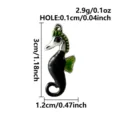 Stainless steel seahorse pendant detail, black and green enamel, DIY jewelry accessory specs. - Silver Base (S3607-S-B) / Black