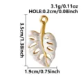 Ciondolo foglia di monstera smaltata bianca dorata ciondolo gioiello fai da te 3.5cm - Base Oro Lato Bianco (S3505-G-W)
