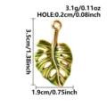 Ciondolo foglia di monstera tropicale dorata smaltata accessorio gioielli DIY 3.5x1.9cm 3.1g - Base Argento Lato Verde (S3505-S-Green)