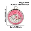 Détail pendentif rond vague avec dimensions, accessoire de bijoux goutte d'huile. - Style Anneau Argent (S3490-S-Hot Pink) / Base Argentée Rose Rouge