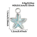Detailed view of the blue enameled starfish charm, showing dimensions, hole size and weight. - Silver Base Light Blue (S3477-S-S)