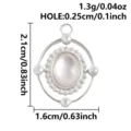 Stainless steel abalone shell pendant DIY jewelry accessory with white pearl inlay and size specs. - Oval Track Shape (S3288) / Silver With White Shell