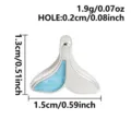 Stainless steel fish tail pendant with blue enamel drop, detailed dimensions shown clearly. - Steel Color With Blue Glitter (S3232-S-S)