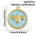Colgante de abeja de esmalte redondo de acero inoxidable dorado accesorio 1.8x1.6cm - Dorado Fondo Azul Abeja